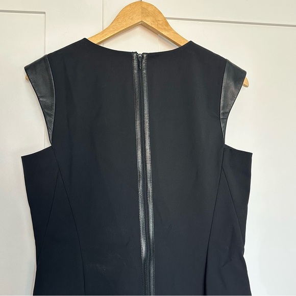 Lafayette 148 New York Black Dress 8 LBD leather trim cocktail contemporary - Picture 5 of 12